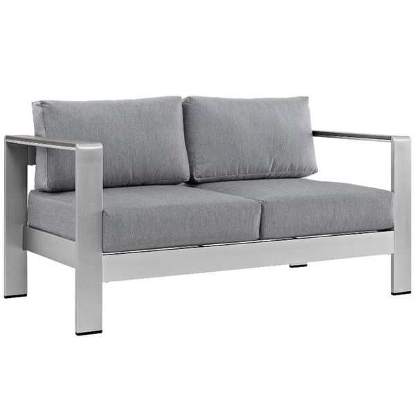 Modway Shore Outdoor Patio Aluminum Loveseat, Silver and Gray EEI-2267-SLV-GRY